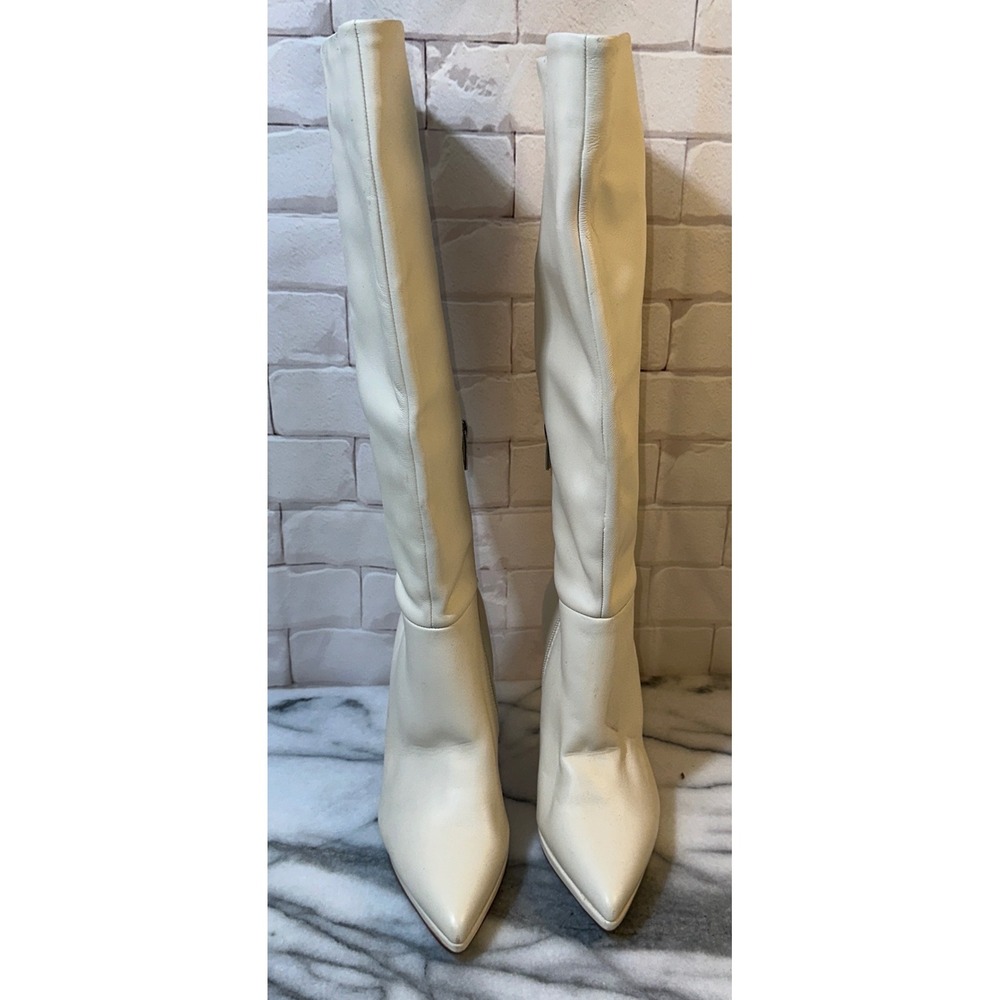 Vince Camuto Peviolia Cream Leather Pointed Toe Knee High Stiletto Boots 6M